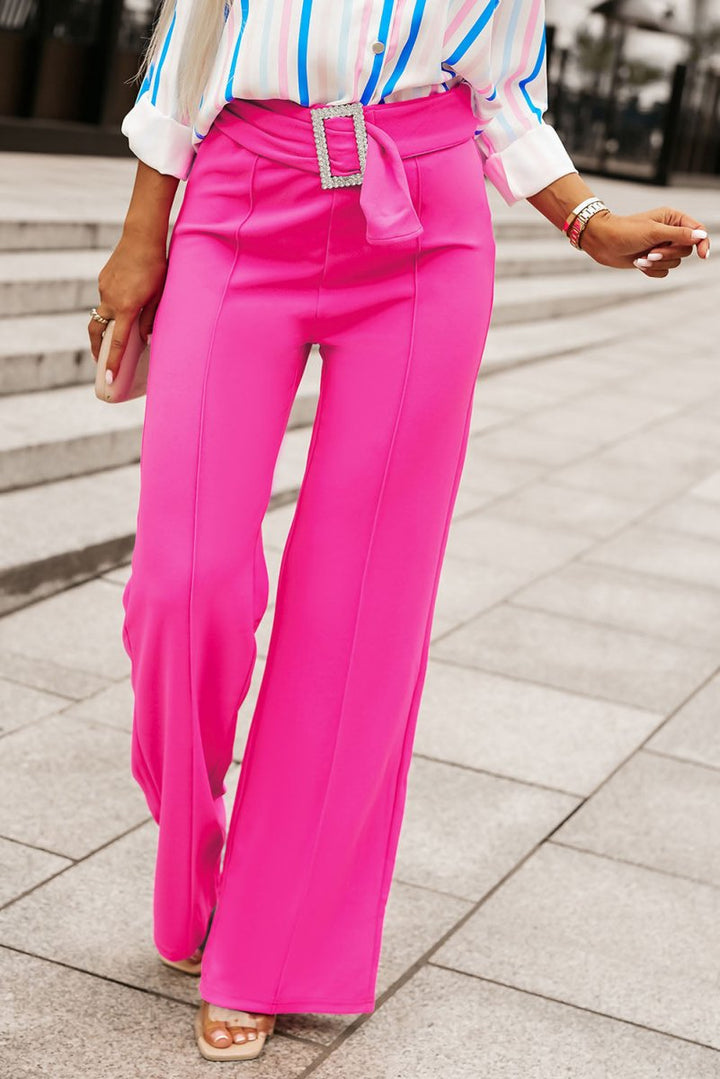 Zyrthys Rhinestone Buckle Sash Wide Leg Pants - Rebel Nomad